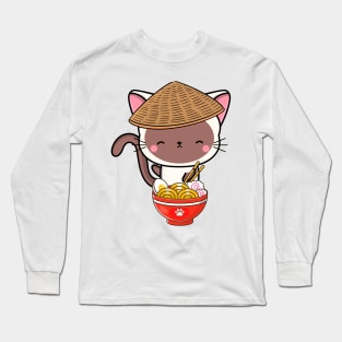 Funny Cat Eating Ramen Long Sleeve T-Shirt